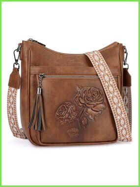 Vegan Leather Hobo Crossbody Bag Embossed Floral Rabbit Women Purse